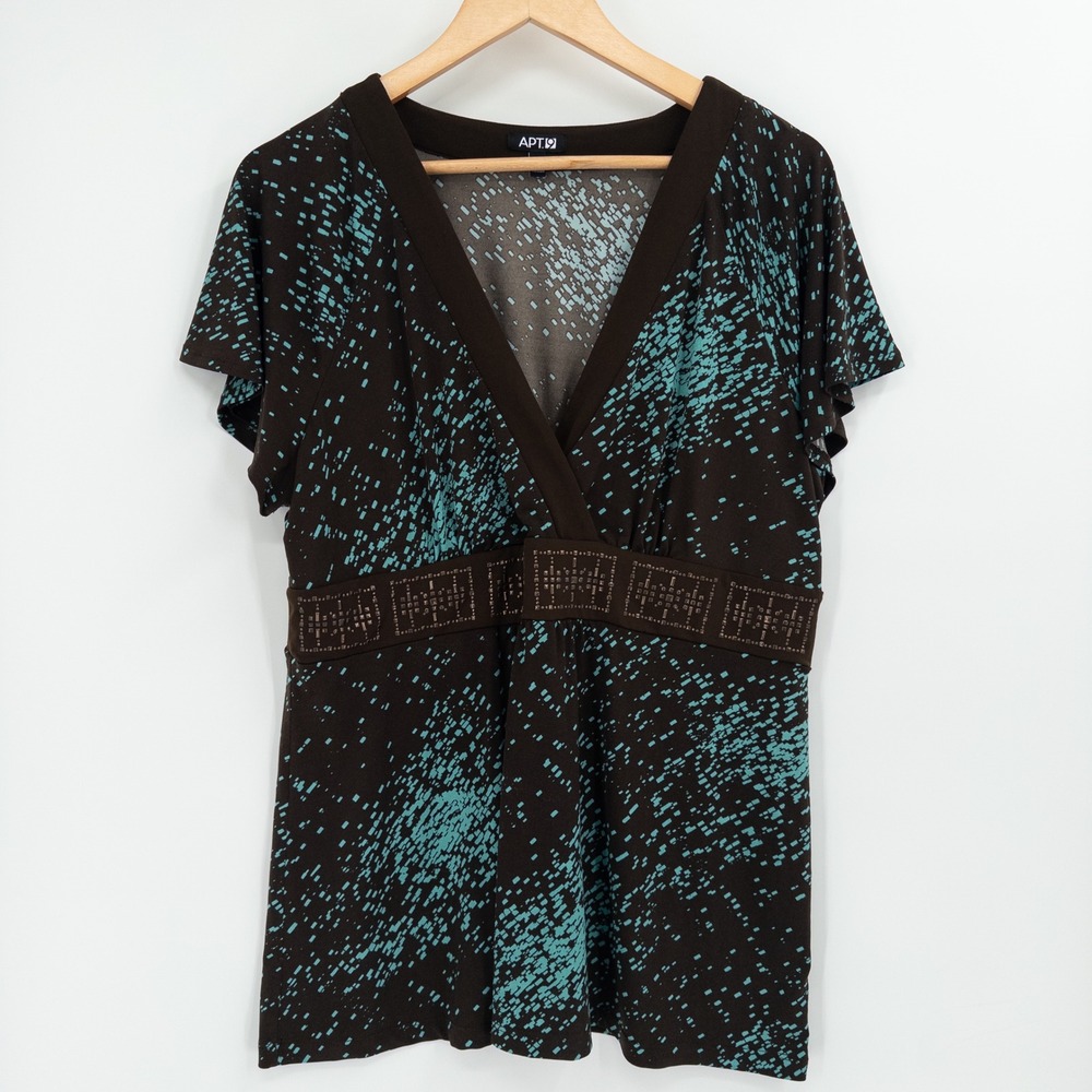 Vintage Y2K Babydoll Top Womens XL Brown Teal Studded Empire Waist McBling